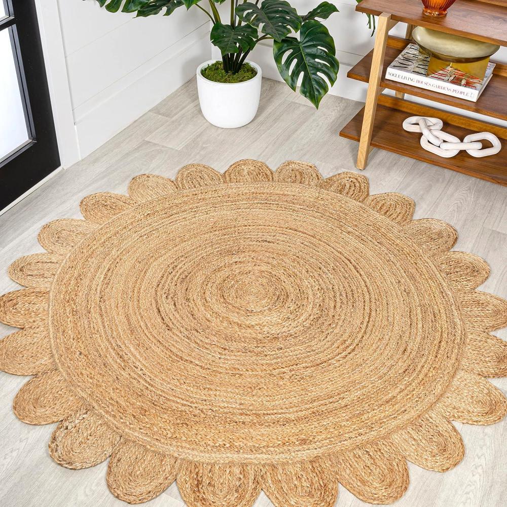 imageJONATHAN Y Petal Jute Scalloped Circle Natural 5 Round Indoor Area Rug Cottage Bohemian EasyCleaning for Living Room Bedroom Kitchen Pet Friendly NonShedding RNF112A5R41 Round