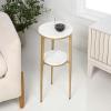 JONATHAN Y END3004A Seraphina 24.75″ Industrial 2-Tier Metal Frame Drink Table and Decorative End Table with White Marble Round Top for Living Room, Bedroom, Office, Bathroom, Black/White(Gold/White)