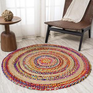 JONATHAN Y Braided Rag Jute Multi/Natural 5′ Round Indoor Area Rug, Isla Boho, Natural Fibers, Geometric, Easy-Cleaning for Living Room, Bedroom, Kitchen, Pet Friendly, Non-Shedding (RNF105A-5R)(7′ (Round))