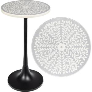 JONATHAN Y END1007D Nysha 25″ Modern Bohemian Metal/Resin Inlay Top Pedestal Drink Table and Decorative End Table for Living Room, Bedroom, Office, Bathroom, Gray/White(Gray/White/Black)