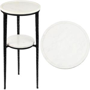 JONATHAN Y END3004A Seraphina 24.75″ Industrial 2-Tier Metal Frame Drink Table and Decorative End Table with White Marble Round Top for Living Room, Bedroom, Office, Bathroom, Black/White(Black/White)