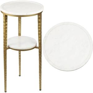 JONATHAN Y END3004A Seraphina 24.75″ Industrial 2-Tier Metal Frame Drink Table and Decorative End Table with White Marble Round Top for Living Room, Bedroom, Office, Bathroom, Black/White(Gold/White)