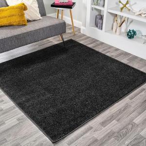 JONATHAN Y Haze Solid Low-Pile Black 5×5 Square Indoor Area Rug, Coastal,Bohemian,Minimalist,Classic, Easy-Cleaning for Living Room,Bedroom,Kitchen,Pet Friendly,Non-Shedding (SEU100I-5SQ)