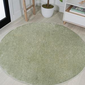 JONATHAN Y Haze Solid Low-Pile Green 5′ Round Indoor Area Rug, Coastal,Bohemian,Minimalist,Classic, Easy-Cleaning for Living Room,Bedroom,Kitchen,Pet Friendly,Non-Shedding (SEU100O-5R)