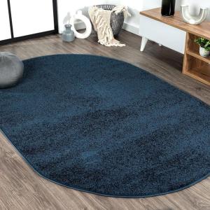 JONATHAN Y Haze Solid Low-Pile Navy 3×5 Oval Indoor Area Rug, Coastal,Bohemian,Minimalist,Classic, Easy-Cleaning for Living Room,Bedroom,Kitchen,Pet Friendly,Non-Shedding (SEU100C-3OV)
