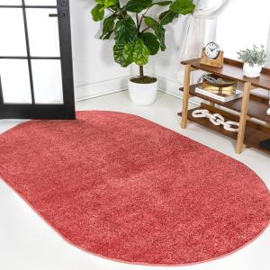 JONATHAN Y Haze Solid Low-Pile Red 3×5 Oval Indoor Area Rug, Coastal,Bohemian,Minimalist,Classic, Easy-Cleaning for Living Room,Bedroom,Kitchen,Pet Friendly,Non-Shedding (SEU100E-3OV)