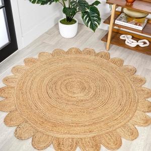 JONATHAN Y Petal Jute Scalloped Circle Natural 5′ Round Indoor Area Rug, Cottage, Bohemian, Easy-Cleaning for Living Room, Bedroom, Kitchen, Pet Friendly, Non-Shedding (RNF112A-5R)(4’1″ (Round))