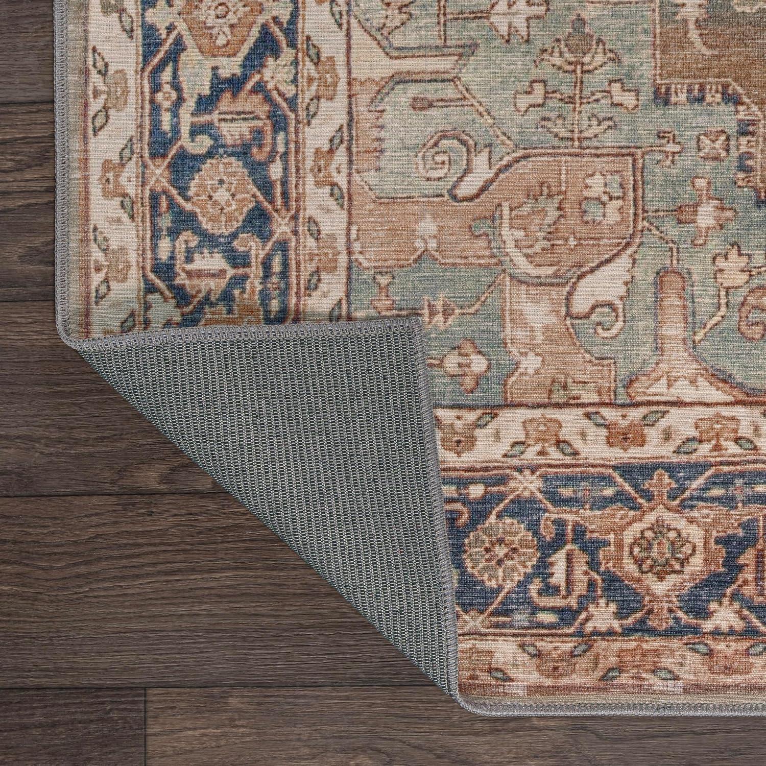 imageJONATHAN Y Machine Washable BeigeBlue Indoor Area Rug 3X5 ft Maris Ornate Medallion for Living Room Bedroom Kitchen Office EasyCleaning High Traffic PetFriendly NonShedding WSH109D3