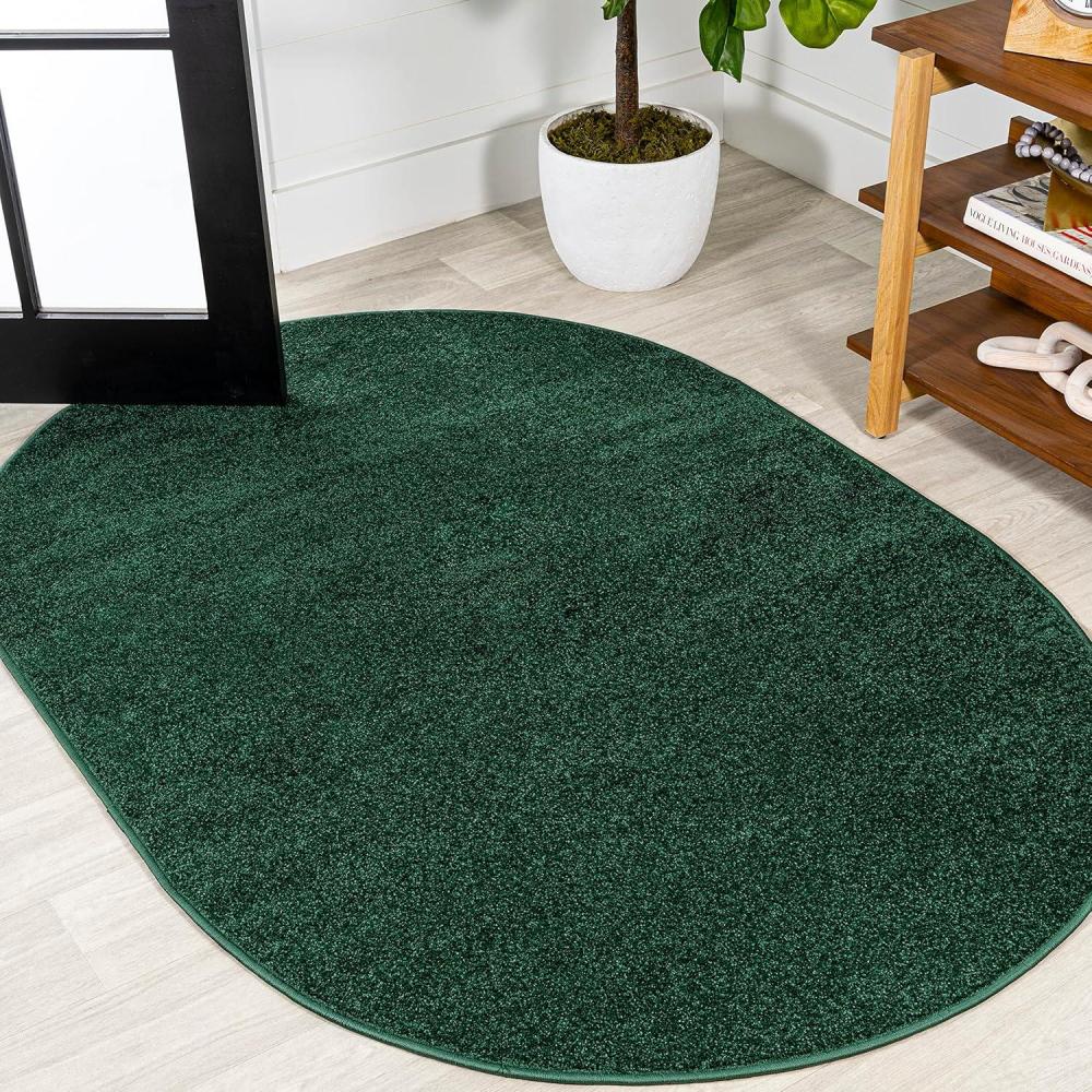 imageJONATHAN Y Haze Solid LowPile Emerald 3x5 Oval Indoor Area Rug CoastalBohemianMinimalistClassic EasyCleaning for Living RoomBedroomKitchenPet FriendlyNonShedding SEU100L3OV