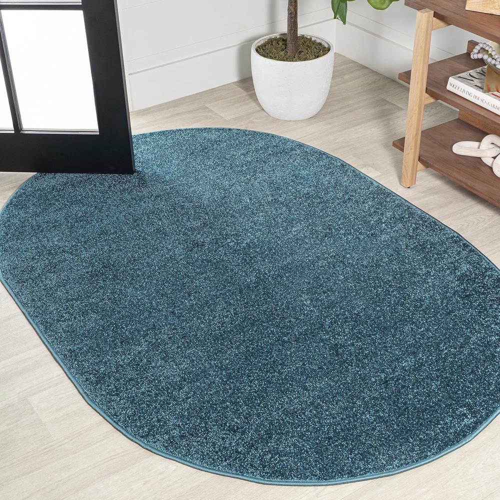 imageJONATHAN Y Haze Solid LowPile Turquoise 3x5 Oval Indoor Area Rug CoastalBohemianMinimalistClassic EasyCleaning for Living RoomBedroomKitchenPet FriendlyNonShedding SEU100H3OV