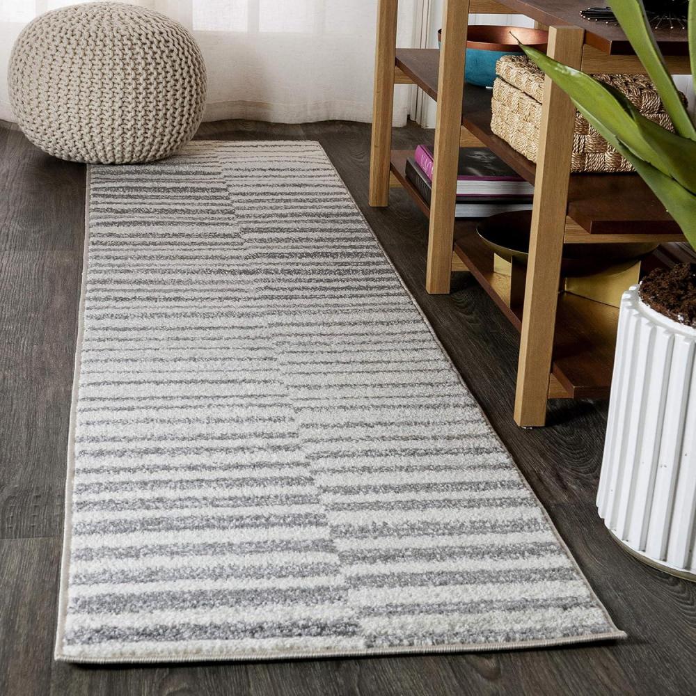 imageJONATHAN Y Lyla Offset Stripe GrayCream Indoor Area Rug 5x8 Contemporary Modern EasyCleaning for Living Room Bedroom Kitchen Pet Friendly NonShedding MOH204A52 x 8 Runner