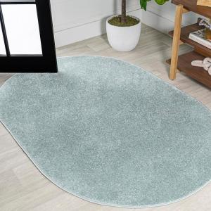 JONATHAN Y Haze Solid Low-Pile Aqua Blue 3×5 Oval Indoor Area Rug, Coastal,Bohemian,Minimalist,Classic, Easy-Cleaning for Living Room,Bedroom,Kitchen,Pet Friendly,Non-Shedding (SEU100S-3OV)