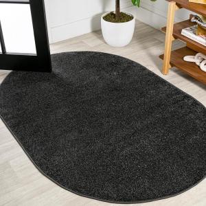 JONATHAN Y Haze Solid Low-Pile Black 3×5 Oval Indoor Area Rug, Coastal,Bohemian,Minimalist,Classic, Easy-Cleaning for Living Room,Bedroom,Kitchen,Pet Friendly,Non-Shedding (SEU100I-3OV)