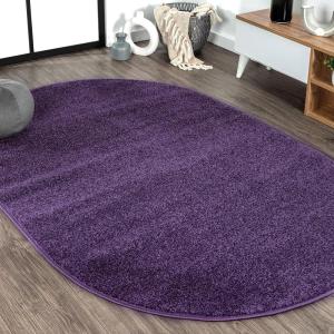 JONATHAN Y Haze Solid Low-Pile Purple 3×5 Oval Indoor Area Rug, Coastal,Bohemian,Minimalist,Classic, Easy-Cleaning for Living Room,Bedroom,Kitchen,Pet Friendly,Non-Shedding (SEU100N-3OV)