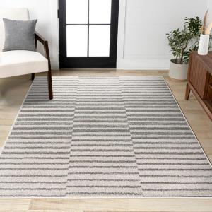 JONATHAN Y Lyla Offset Stripe Gray/Cream Indoor Area Rug, 5×8, Contemporary, Modern, Easy-Cleaning for Living Room, Bedroom, Kitchen, Pet Friendly, Non-Shedding (MOH204A-5)(3′ x 5′ (Rectangular))