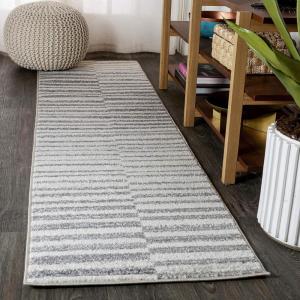 JONATHAN Y Lyla Offset Stripe Gray/Cream Indoor Area Rug, 5×8, Contemporary, Modern, Easy-Cleaning for Living Room, Bedroom, Kitchen, Pet Friendly, Non-Shedding (MOH204A-5)(2′ x 8′ (Runner))