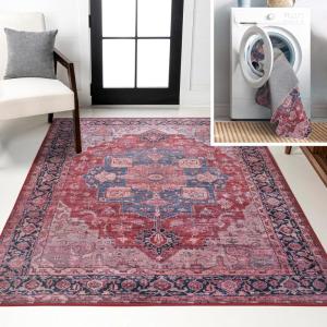 JONATHAN Y Machine Washable Red/Black/Blue Indoor Area Rug 3X5 ft, Maris Ornate Medallion for Living Room, Bedroom, Kitchen, Office, Easy-Cleaning, High Traffic, Pet-Friendly, Non-Shedding WSH109F-3
