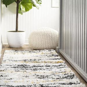 JONATHAN Y Strie’ Shag Beige/Black/Yellow Indoor Area Rug 3X5 ft, Nova Modern Bold for Living Room, Bedroom, Kitchen, Office, Easy-Cleaning, High Traffic, Pet-Friendly, Non-Shedding SHG102A-3(Beige/Black/Yellow)