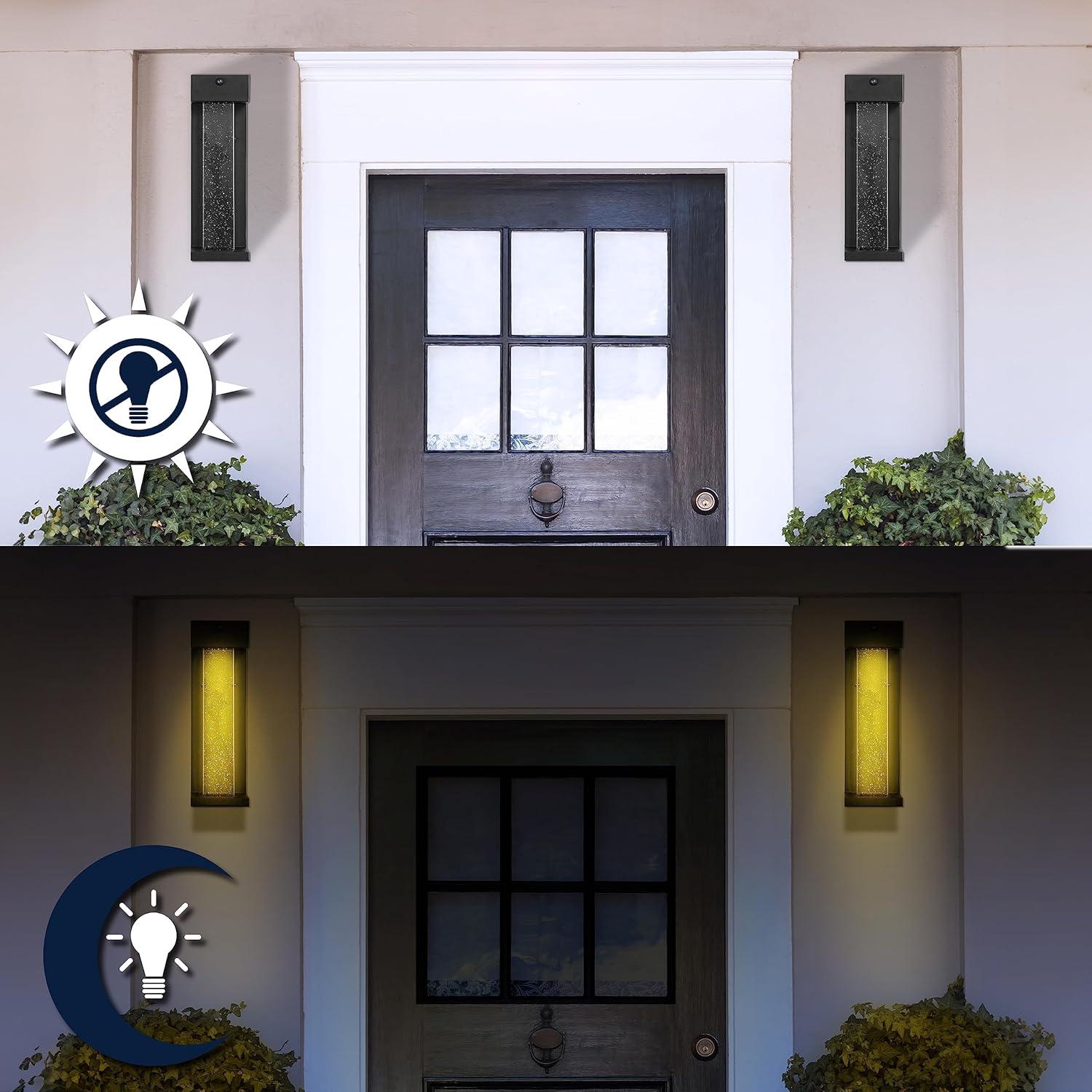 imageJONATHAN Y JYL2404A Miranda 513quot 1Light Modern Industrial Farmhouse Cottage Traditional IronGlass Seeded Glass with DusktoDawn Sensor Integrated LED Outdoor Sconce Black