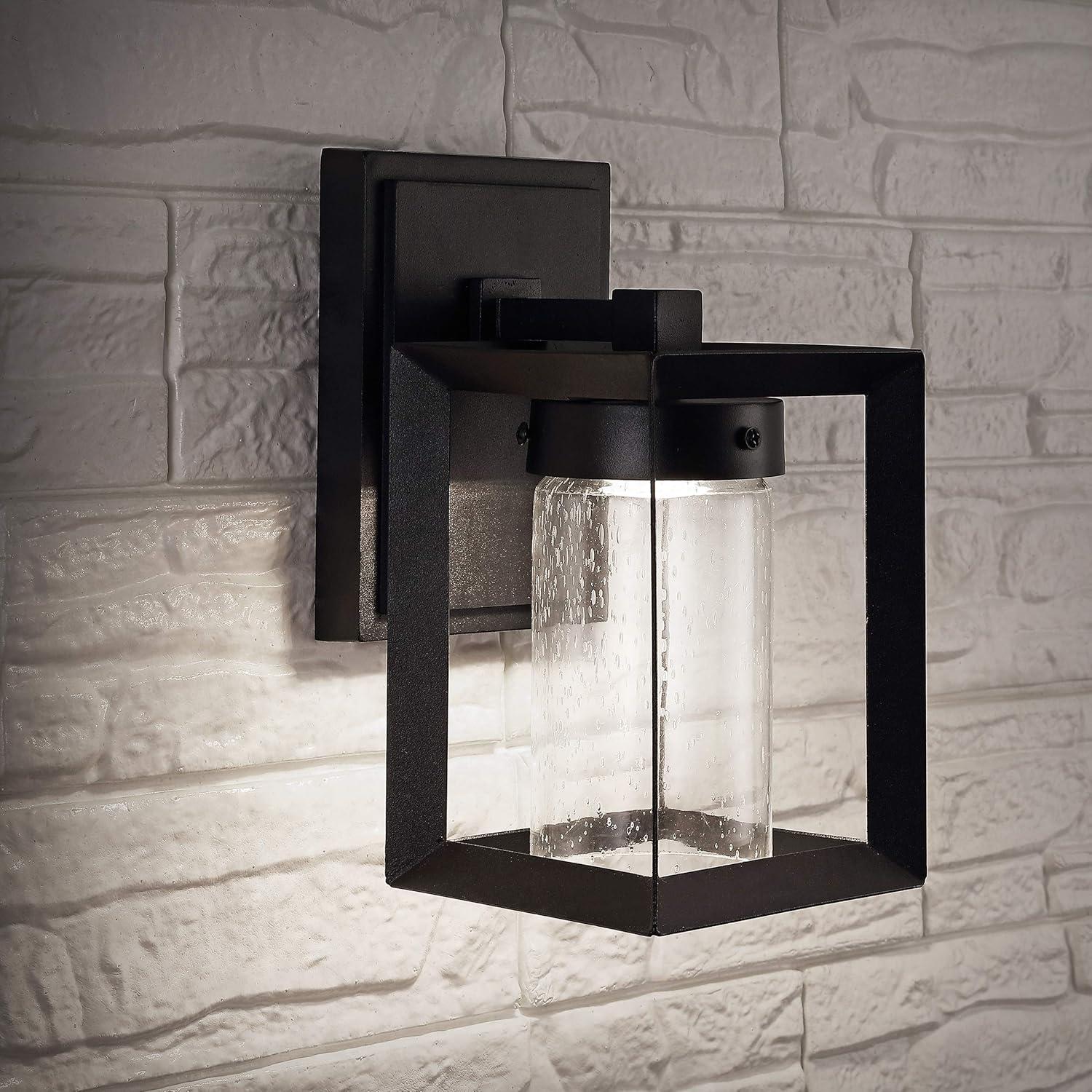 imageJONATHAN Y JYL7448A Nate 675quot Outdoor Modern Cube Bubble GlassMetal Integrated LED Sconce French Country Industrial Rustic 3000K LED Bulbs Porch Patio Yard Garage Doorway Entryway BlackClear