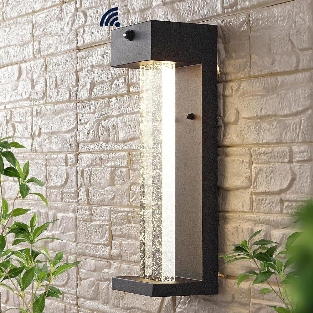 imageJONATHAN Y JYL2404A Miranda 513quot 1Light Modern Industrial Farmhouse Cottage Traditional IronGlass Seeded Glass with DusktoDawn Sensor Integrated LED Outdoor Sconce Black