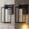 JONATHAN Y JYL2406A Juno 4.75″ 1-Light Industrial Vintage Farmhouse Modern Traditional Iron/Glass Seeded Glass with Dusk-to-Dawn Sensor Integrated LED Outdoor Sconce, Black