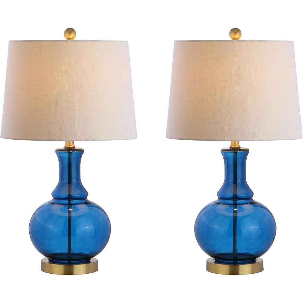 imageJONATHAN Y JYL1068ASET2 Set of 2 Table Lamps Lavelle 25quot Glass LED Table Lamp Contemporary Transitional Bedside Desk Nightstand Lamp for Bedroom Living Room Office College Bookcase Mercury SilverCobalt Blue