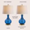 JONATHAN Y JYL1068A-SET2 Set of 2 Table Lamps Lavelle 25″ Glass LED Table Lamp Contemporary Transitional Bedside Desk Nightstand Lamp for Bedroom Living Room Office College Bookcase, Mercury Silver(Cobalt Blue)