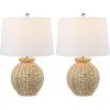imageJONATHAN Y JYL4050ASET2 Nora 22quot Rustic Coastal Rattan Globe LED Table Lamps for Bedroom Living Room Office Brown Set of 2