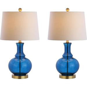 JONATHAN Y JYL1068A-SET2 Set of 2 Table Lamps Lavelle 25″ Glass LED Table Lamp Contemporary Transitional Bedside Desk Nightstand Lamp for Bedroom Living Room Office College Bookcase, Mercury Silver(Cobalt Blue)