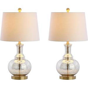 JONATHAN Y JYL1068A-SET2 Set of 2 Table Lamps Lavelle 25″ Glass LED Table Lamp Contemporary Transitional Bedside Desk Nightstand Lamp for Bedroom Living Room Office College Bookcase, Mercury Silver(Mercury Silver)