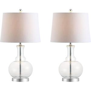 JONATHAN Y JYL1068A-SET2 Set of 2 Table Lamps Lavelle 25″ Glass LED Table Lamp Contemporary Transitional Bedside Desk Nightstand Lamp for Bedroom Living Room Office College Bookcase, Mercury Silver(Clear)