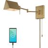 JONATHAN Y JYL6015B Arlo 22″ 1-Light Single Swing Arm Plug-in/Hardwired Iron LED Wall Sconce, Pull-Chain, USB Charging Port, Traditional, Farmhouse, Modern for Bedroom, Living Room, Brass Gold(Brass Gold)