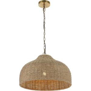 JONATHAN Y JYL1133A Eliza 20″ 1-Light Coastal Bohemian Rattan/Iron Dome LED Pendant Rustic, Cottage, Farmhouse, Mediterranean, Office, Living Room, Dining Room, Bedroom, Hallway, Brown/Brass Gold