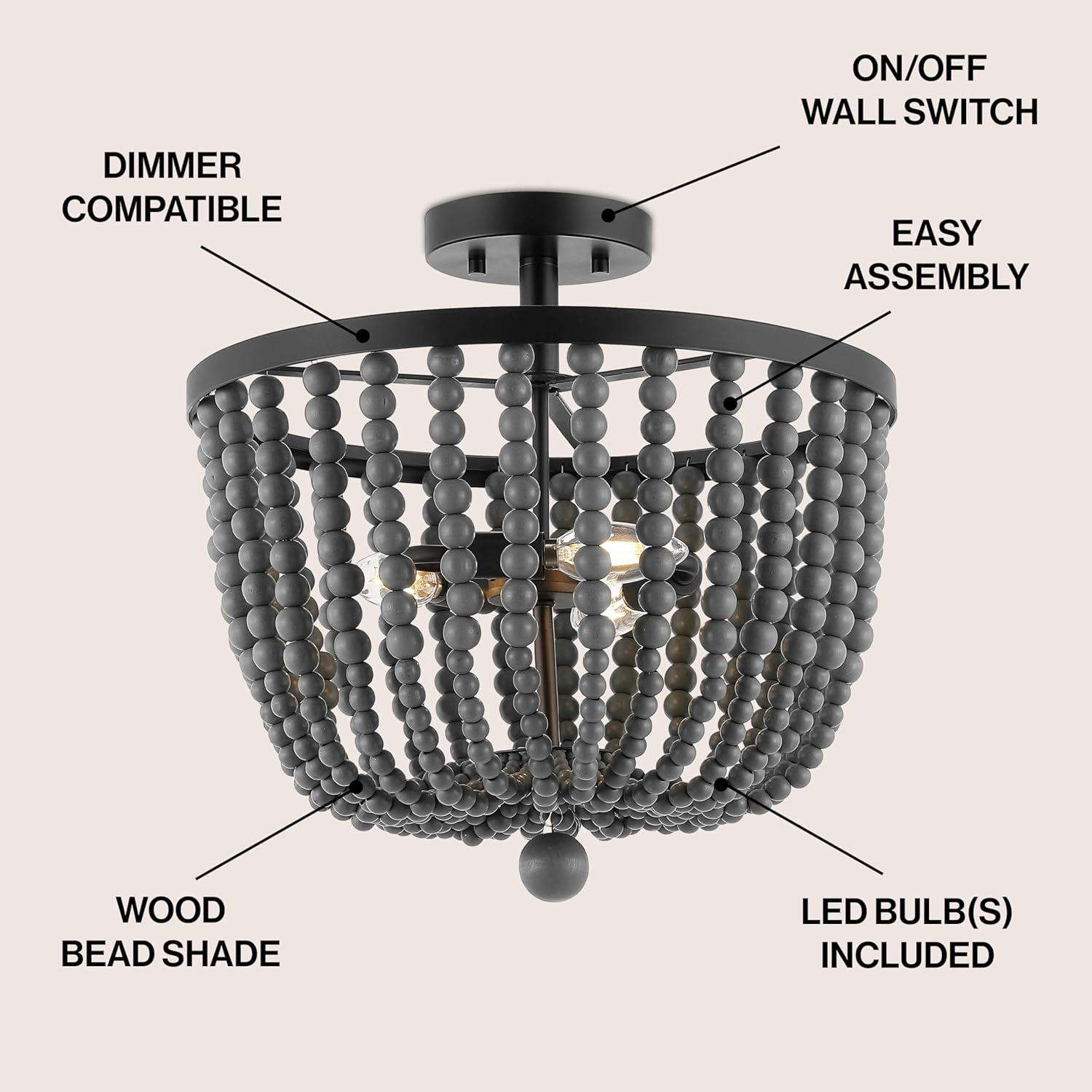 imageJONATHAN Y JYL9902A Drift Wood Bead 16quot 3Light Bohemian Farmhouse Iron LED Semi Flush Mount Transitional Rustic Kitchen Hallway Bathroom Bedroom Entryway Foyer Oil Rubbed BronzeGrey