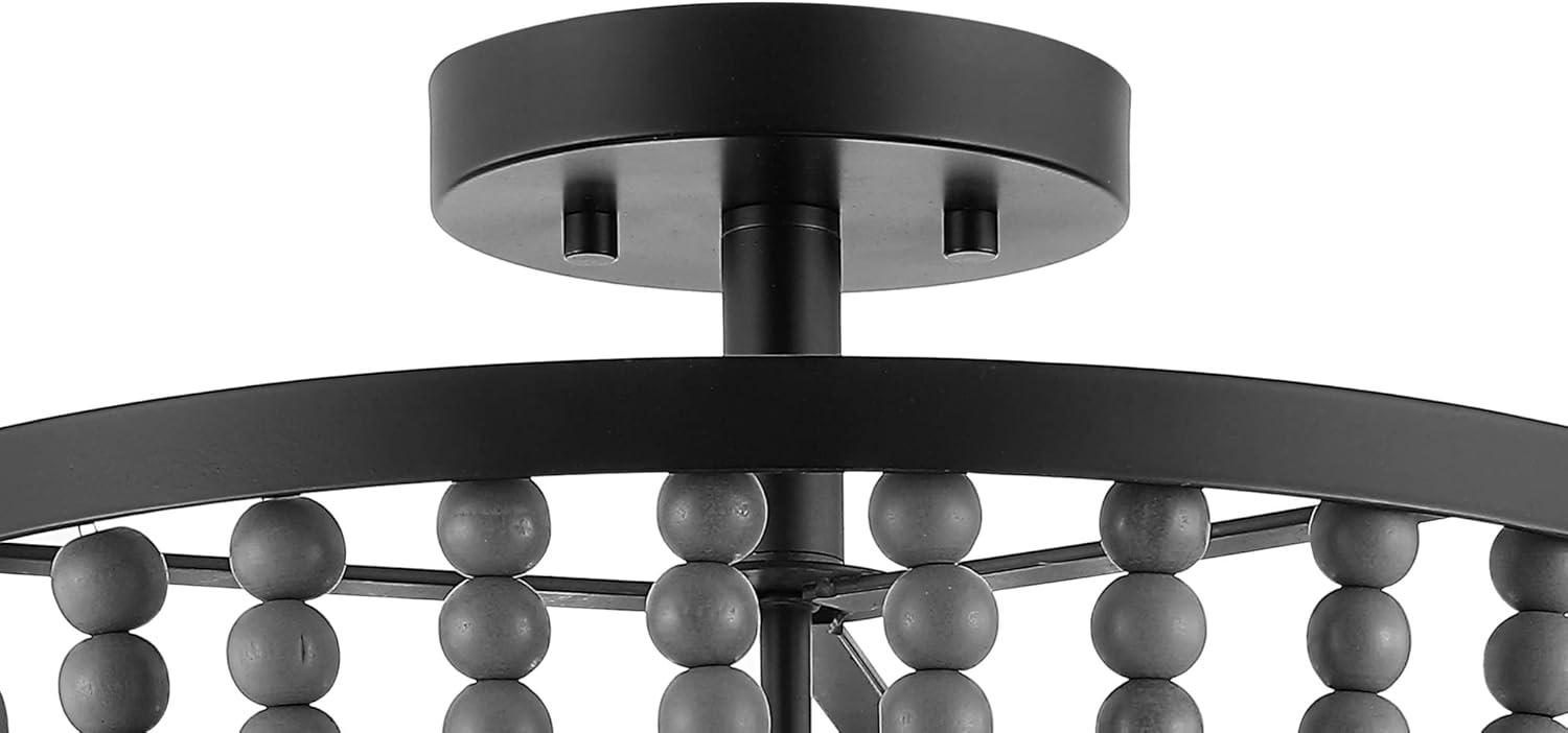 imageJONATHAN Y JYL9902A Drift Wood Bead 16quot 3Light Bohemian Farmhouse Iron LED Semi Flush Mount Transitional Rustic Kitchen Hallway Bathroom Bedroom Entryway Foyer Oil Rubbed BronzeGrey