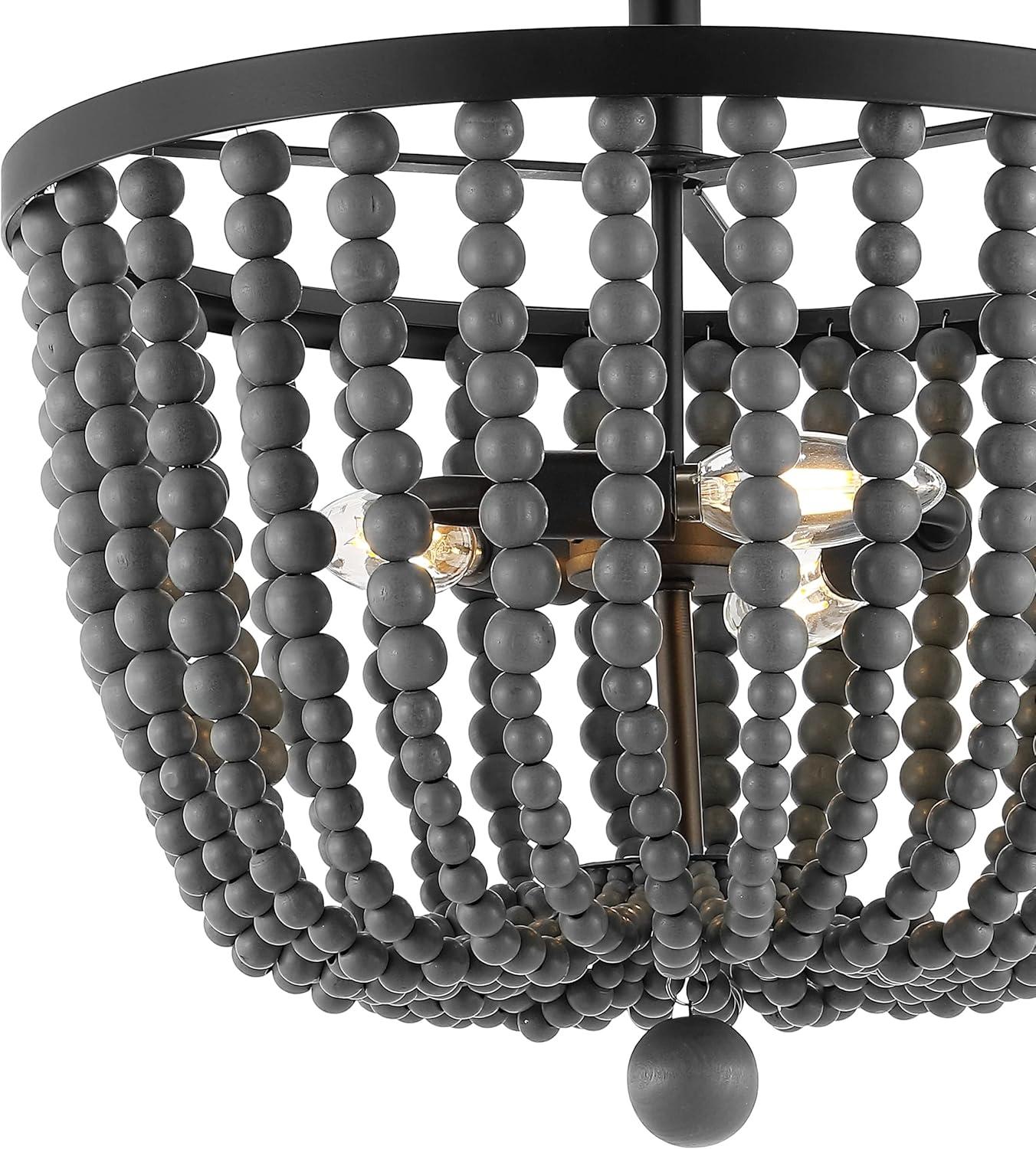 imageJONATHAN Y JYL9902A Drift Wood Bead 16quot 3Light Bohemian Farmhouse Iron LED Semi Flush Mount Transitional Rustic Kitchen Hallway Bathroom Bedroom Entryway Foyer Oil Rubbed BronzeGrey