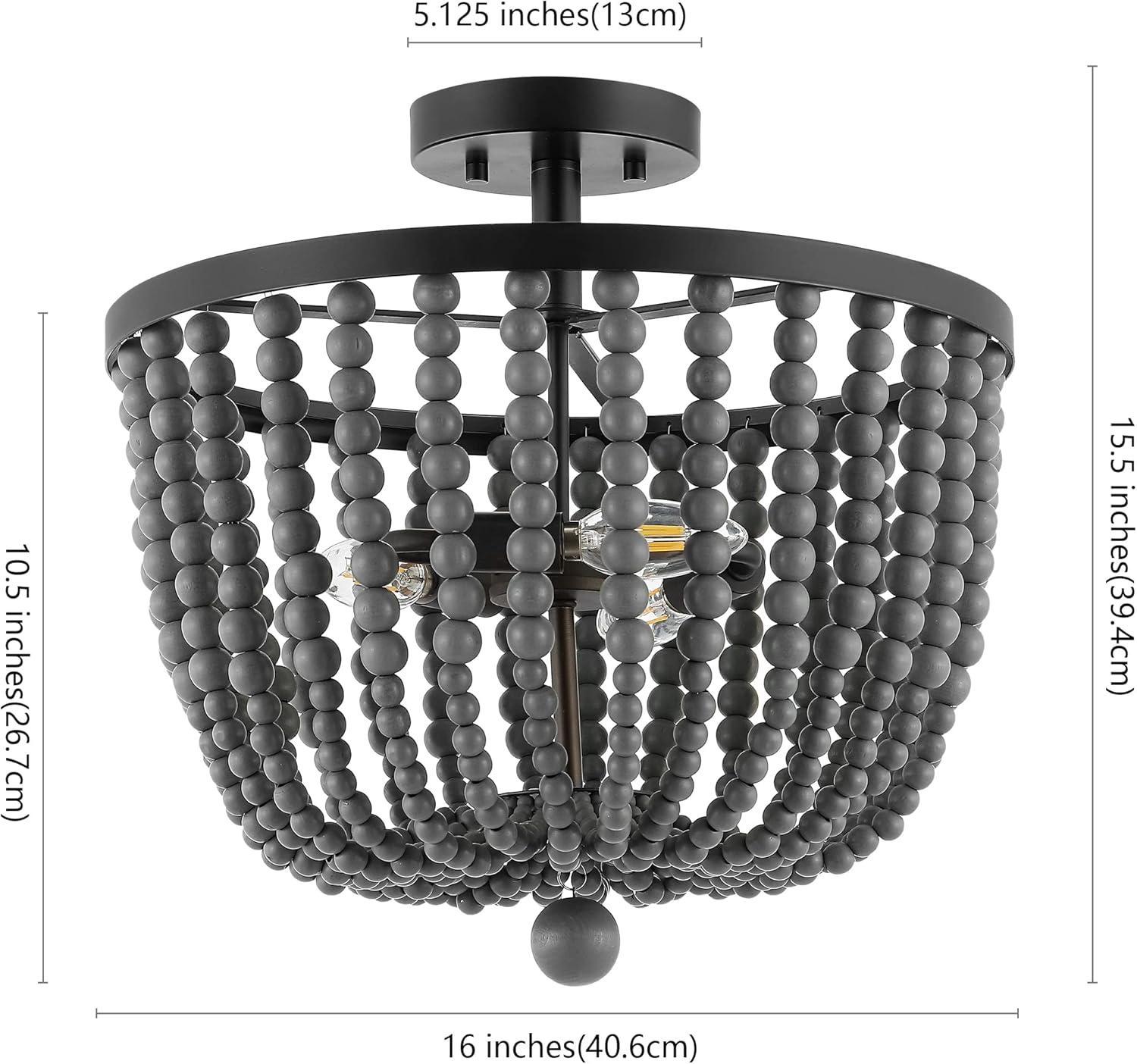 imageJONATHAN Y JYL9902A Drift Wood Bead 16quot 3Light Bohemian Farmhouse Iron LED Semi Flush Mount Transitional Rustic Kitchen Hallway Bathroom Bedroom Entryway Foyer Oil Rubbed BronzeGrey
