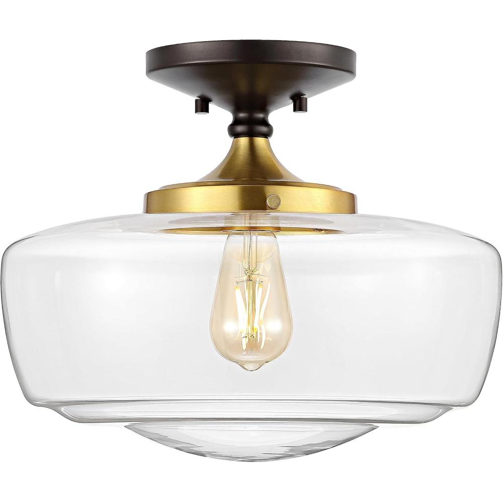 imageJONATHAN Y JYL7517A Marfa 14quot Glass Iron Farmhouse Modern LED Flush Mount Bohemian Cottage Rustic Industrial Dimmable 2700K Cozy Warm Light Kitchen Hallway Bathroom Stairwell Oil Rubbed BronzeOil Rubbed BronzeBrass Gold