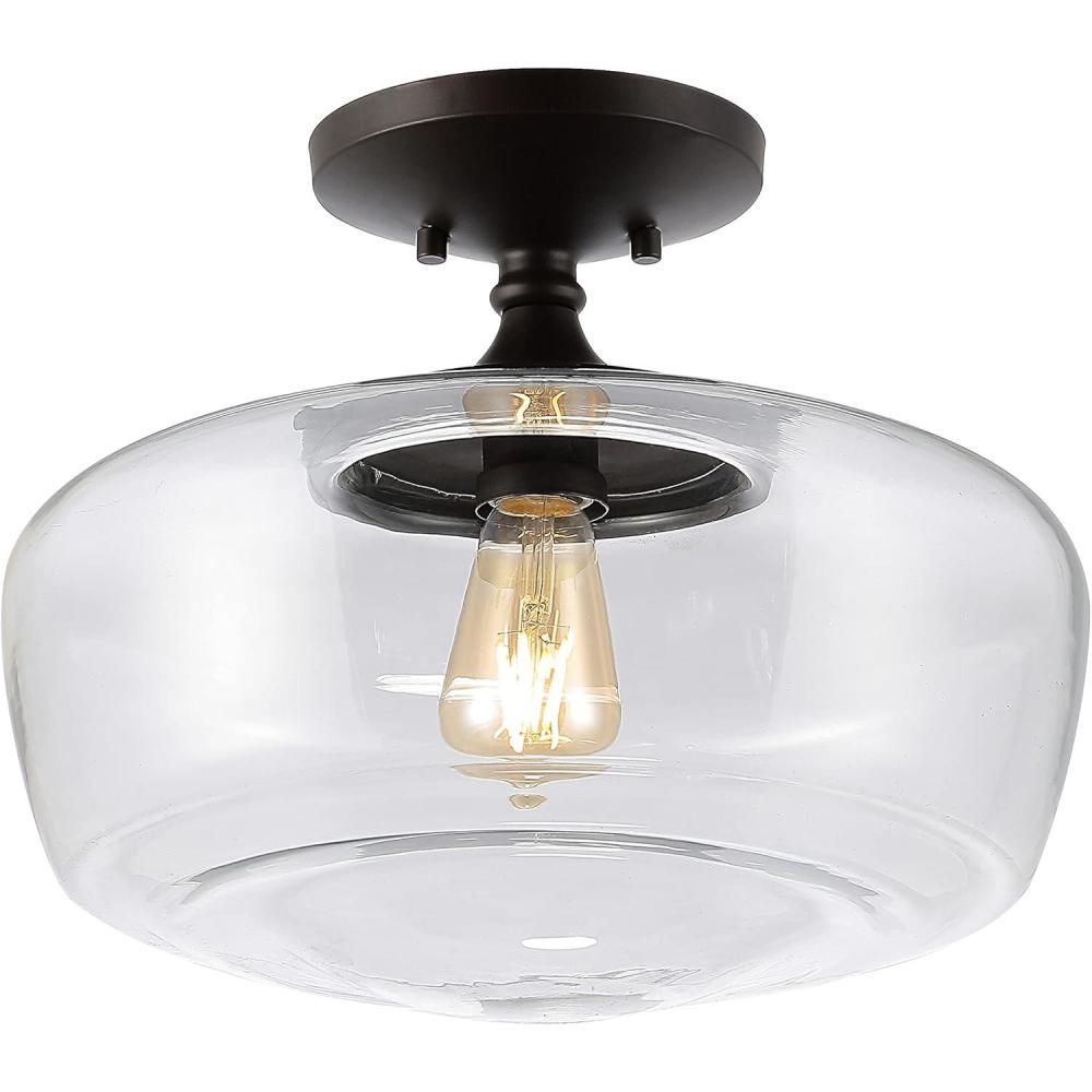 imageJONATHAN Y JYL7517A Marfa 14quot Glass Iron Farmhouse Modern LED Flush Mount Bohemian Cottage Rustic Industrial Dimmable 2700K Cozy Warm Light Kitchen Hallway Bathroom Stairwell Oil Rubbed BronzeOilRubbed Bronze