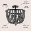 JONATHAN Y JYL9902A Drift Wood Bead 16″ 3-Light Bohemian Farmhouse Iron LED Semi Flush Mount Transitional Rustic Kitchen Hallway Bathroom Bedroom Entryway Foyer, Oil Rubbed Bronze/Grey