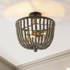 JONATHAN Y JYL9902A Drift Wood Bead 16″ 3-Light Bohemian Farmhouse Iron LED Semi Flush Mount Transitional Rustic Kitchen Hallway Bathroom Bedroom Entryway Foyer, Oil Rubbed Bronze/Grey