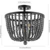 JONATHAN Y JYL9902A Drift Wood Bead 16″ 3-Light Bohemian Farmhouse Iron LED Semi Flush Mount Transitional Rustic Kitchen Hallway Bathroom Bedroom Entryway Foyer, Oil Rubbed Bronze/Grey