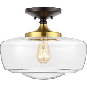 JONATHAN Y JYL7517A Marfa 14″ Glass Iron Farmhouse Modern LED Flush Mount, Bohemian, Cottage, Rustic, Industrial, Dimmable, 2700K Cozy Warm Light Kitchen Hallway Bathroom Stairwell, Oil Rubbed Bronze(Oil Rubbed Bronze/Brass Gold)