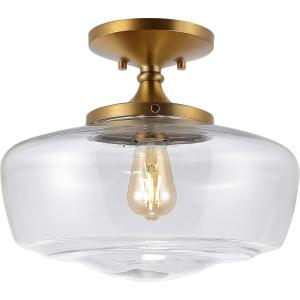 JONATHAN Y JYL7517A Marfa 14″ Glass Iron Farmhouse Modern LED Flush Mount, Bohemian, Cottage, Rustic, Industrial, Dimmable, 2700K Cozy Warm Light Kitchen Hallway Bathroom Stairwell, Oil Rubbed Bronze(Brass Gold)