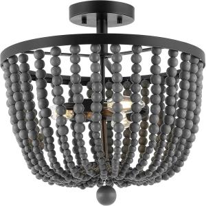 JONATHAN Y JYL9902A Drift Wood Bead 16″ 3-Light Bohemian Farmhouse Iron LED Semi Flush Mount Transitional Rustic Kitchen Hallway Bathroom Bedroom Entryway Foyer, Oil Rubbed Bronze/Grey