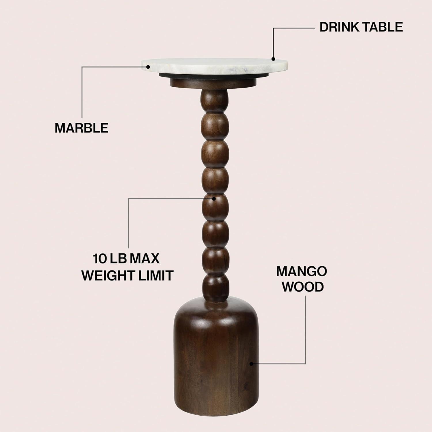 imageJONATHAN Y END3002A Turner 245quot Designer Cottage Spindle Wood Column Drink Table and Decorative End Table with White Marble Round Top for Living Room Bedroom Office Bathroom NaturalDark BrownBeigeGray