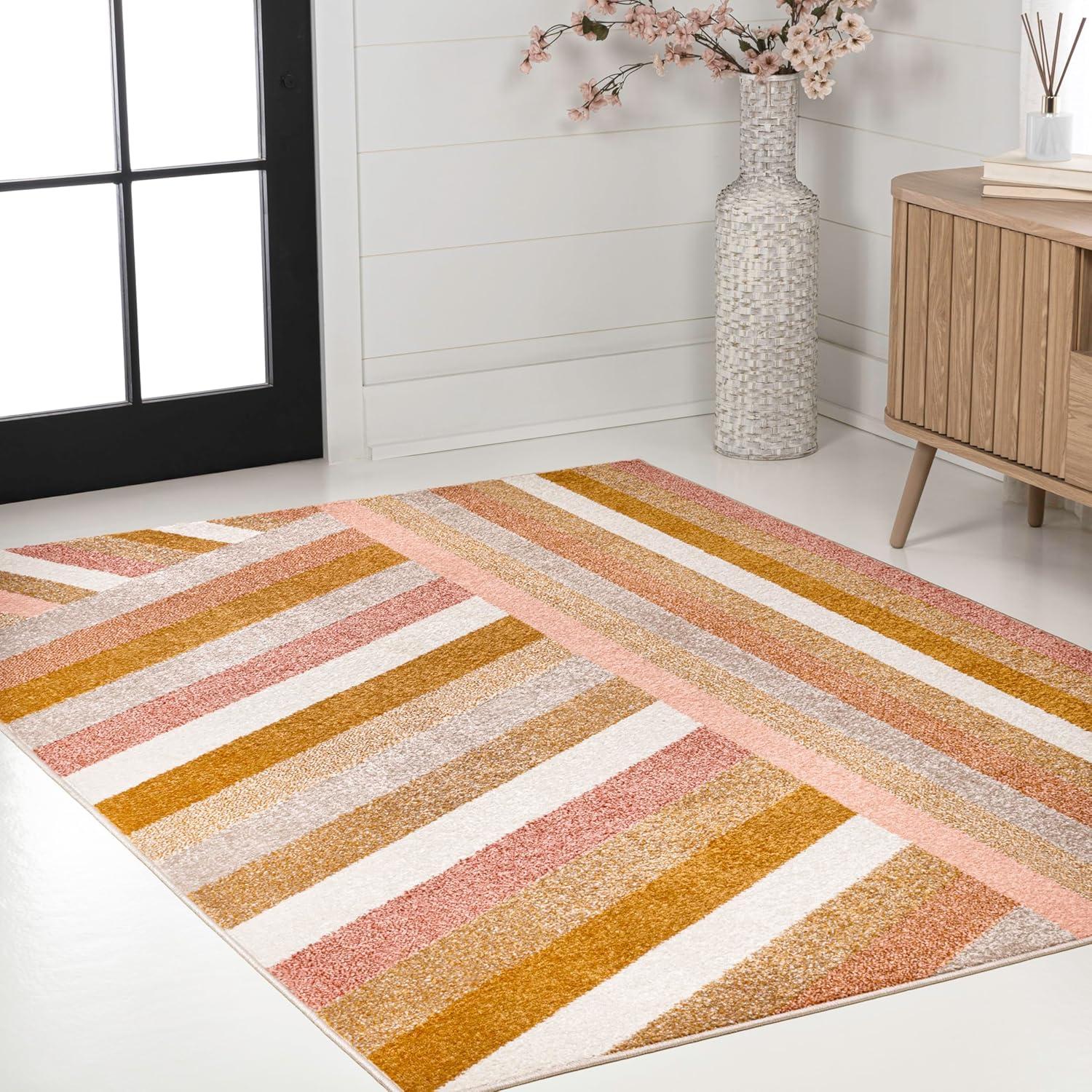 imageJONATHAN Y Retro Rainbow Stripe Indoor Area Rug 8x10 RedGoldCream Contemporary Casual Coastal EasyCleaning for Living Room Bedroom Kitchen Pet Friendly NonShedding DZC102C8RedGoldCream