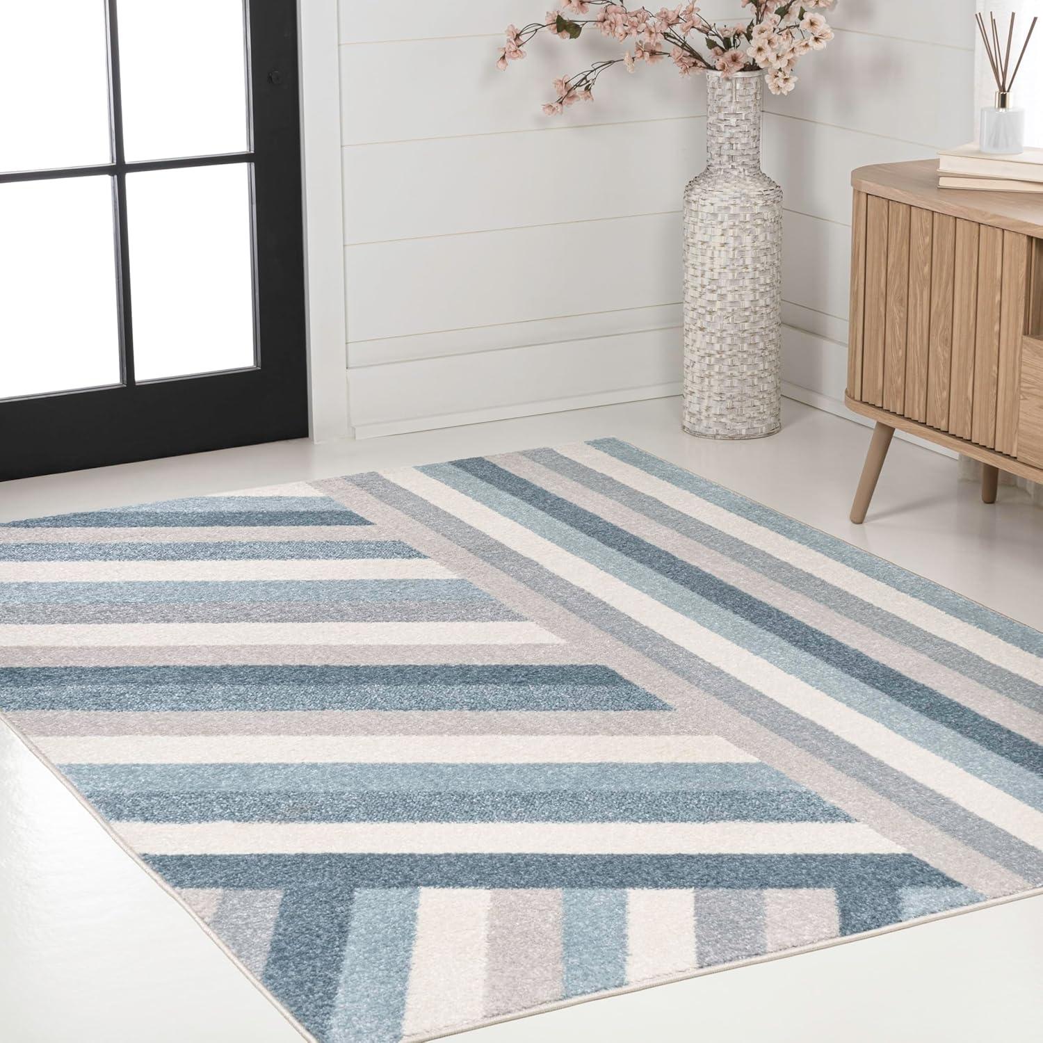 imageJONATHAN Y Retro Rainbow Stripe Indoor Area Rug 8x10 RedGoldCream Contemporary Casual Coastal EasyCleaning for Living Room Bedroom Kitchen Pet Friendly NonShedding DZC102C8BlueCreamGray