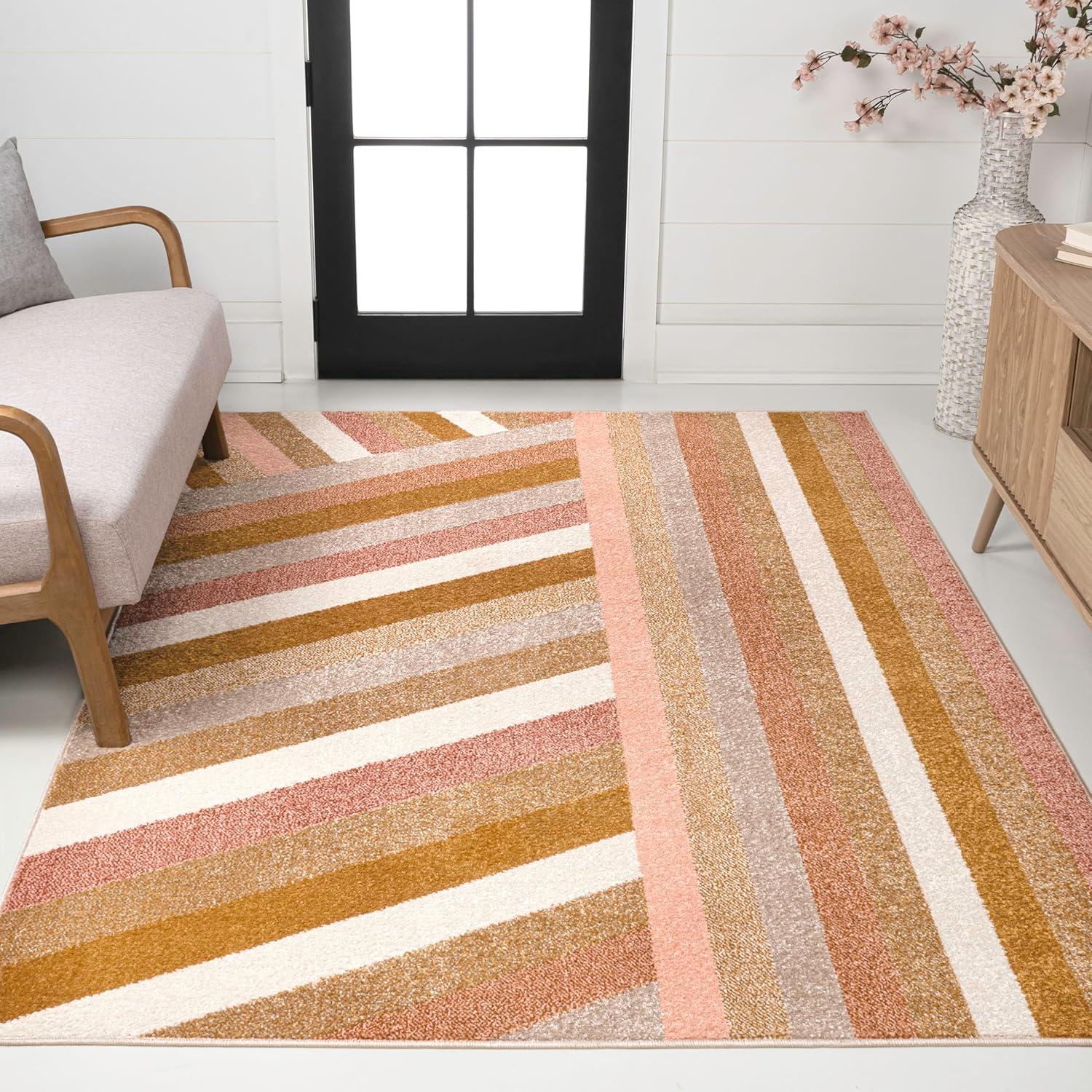imageJONATHAN Y Retro Rainbow Stripe Indoor Area Rug 8x10 RedGoldCream Contemporary Casual Coastal EasyCleaning for Living Room Bedroom Kitchen Pet Friendly NonShedding DZC102C8RedGoldCream